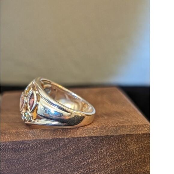 925 Sterling Silver Bezel Set Multi-Gemstone Necklace & Ring Set Ring Size 6 - Picture 7 of 12